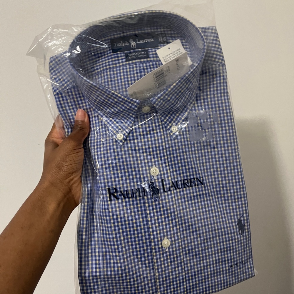 Ralph Lauren Blue and White Gingham Button-Down Shirt
